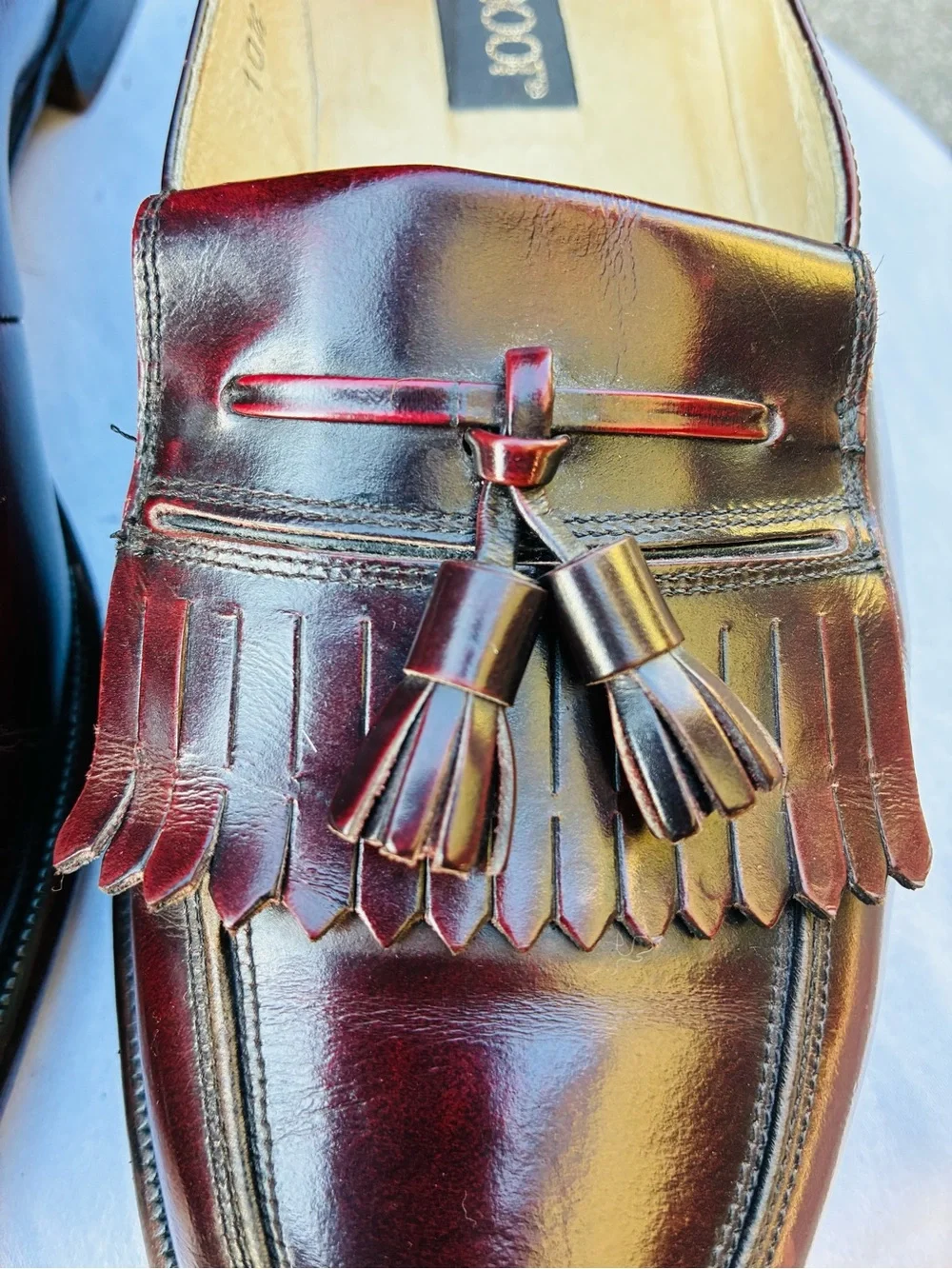 Brass Boot Oxblood  Fringe & Tassel Loafers, Size 10.5